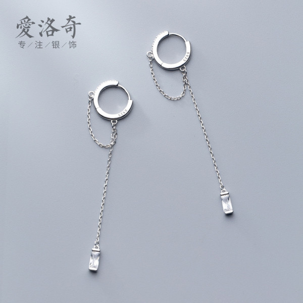 A35756 s925 sterling silver trendy long dangle earrings