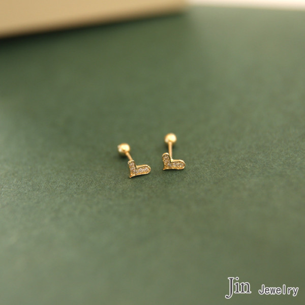 A45441 s925 silver stud trendy rhinestone heart sweet earrings