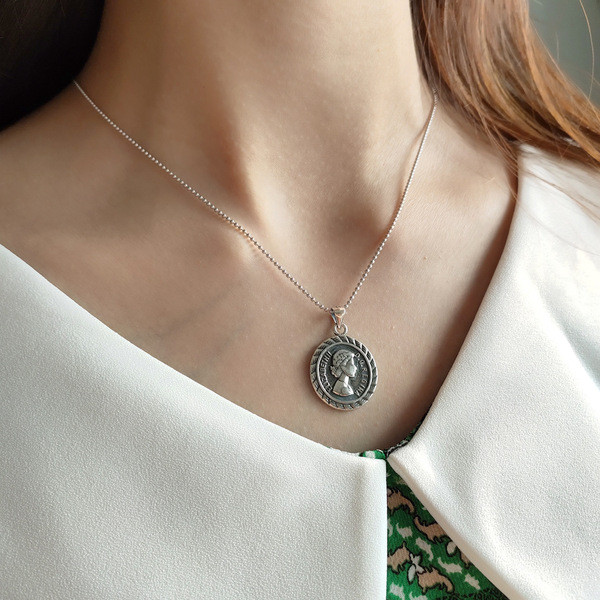 A31393 925 sterling silver vintage coin pendant minimalist necklace