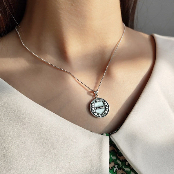 A31398 925 sterling silver vintageFRANCE pendant minimalist necklace