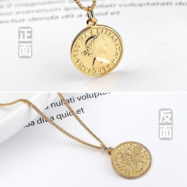 A32840 s925 sterling silver vintage coin gold necklace