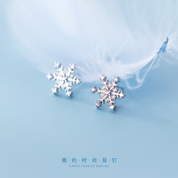 A44862 s925 silver stud christmas unique snowflake rhinestone sweet earrings