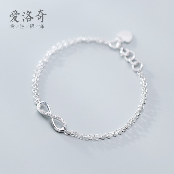 A35169 s925 sterling silver charm simple chic rhinestone8 big doublelayer chain bracelet