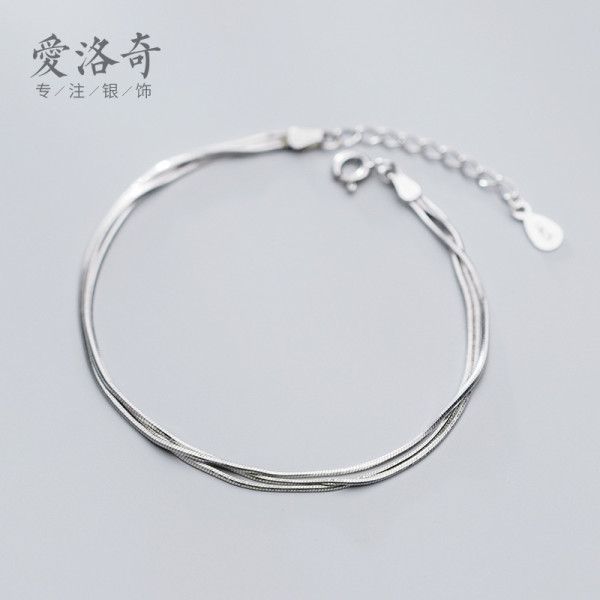 A36450 s925 sterling silver charm fashion simple snakechain layered multilayer bracelet