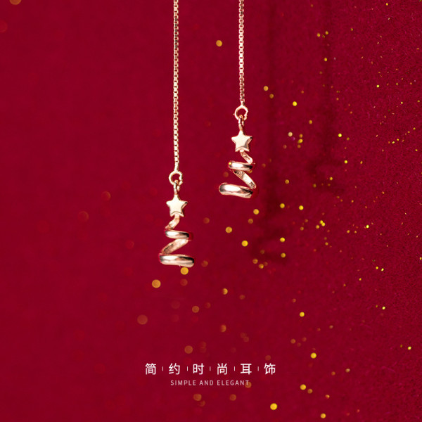 A44809 s925 silver string trendy sweet simple elegant earrings