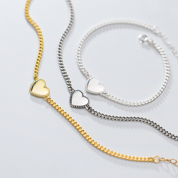 A36455 s925 sterling silver charm fashion chic unique heart charm bracelet