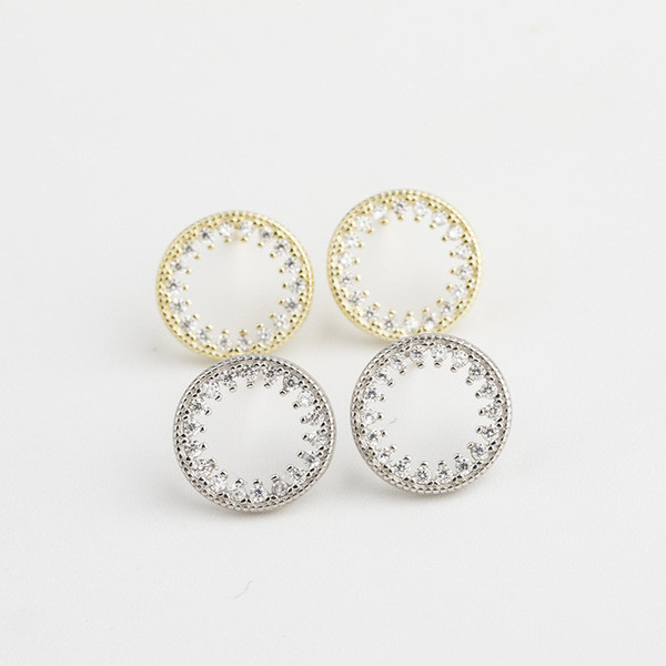 A32738 s925 sterling silver circle rhinestone silver chic earrings