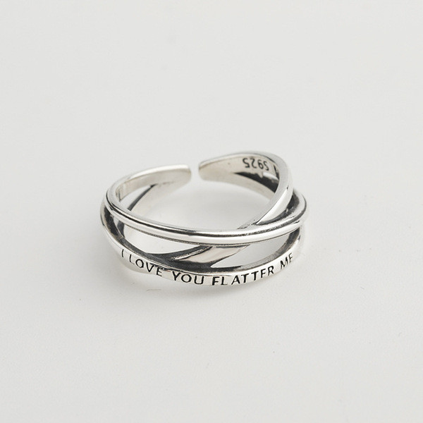 A32526 big chic trendy sterling silver adjustable simple silver vintage fashion ring
