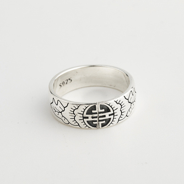 A32515 s925 sterling silver vintage adjustable flower unique silver chic trendy ring