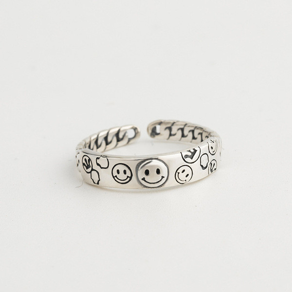 A32517 s925 sterling silver stud smilingface simple trendy chic trendy unique ring