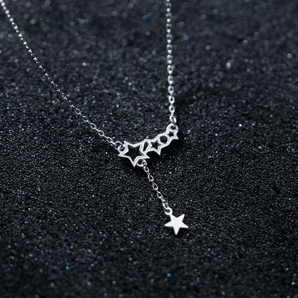 A24620 s925 sterling silver hollowed stars sweet star Y necklace