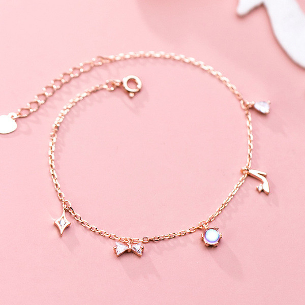 A34204 s925 sterling silver fashion rhinestone bow bracelet