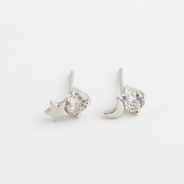 A32753 s925 sterling silver stars moon rhinestone silver chic earrings
