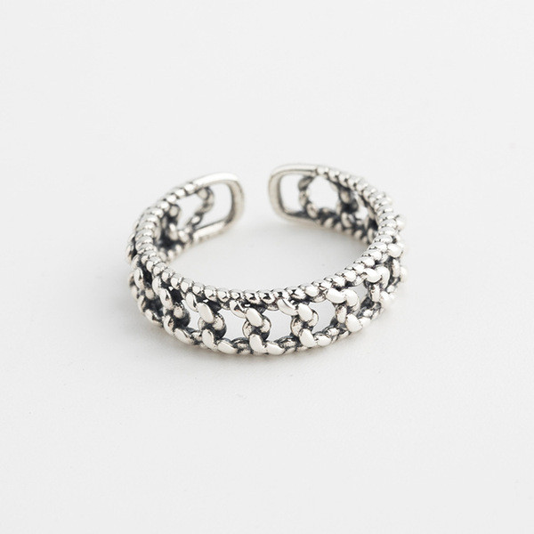 A32492 s925 sterling silver adjustable trendy simple silver vintage ring