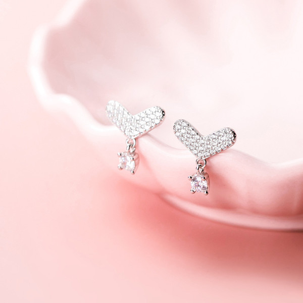 A35418 s925 sterling silver fashion sweet sparkling heart earrings