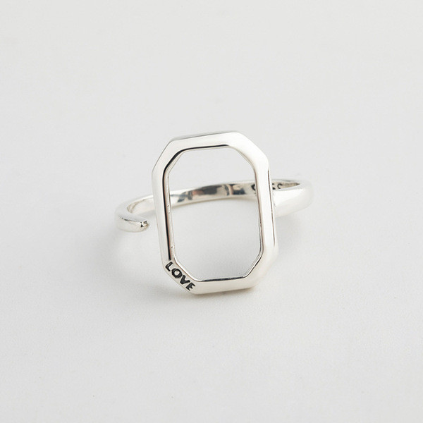 A32534 s925 sterling silver adjustable simple chic square silver trendy fashion ring