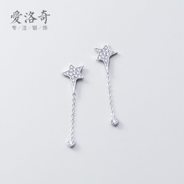A35883 s925 sterling silver fashion irregular rhinestone stars chain bead earrings