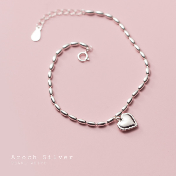 A35191 s925 sterling silver fashion vintage silver charm chic sweet heart bracelet