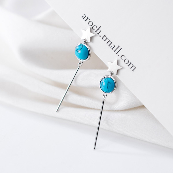 A35882 s925 sterling silver cute blue ball fashion star earrings