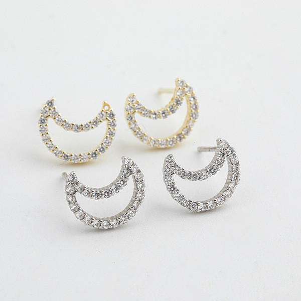 A32736 s925 sterling silver rhinestone moon earrings