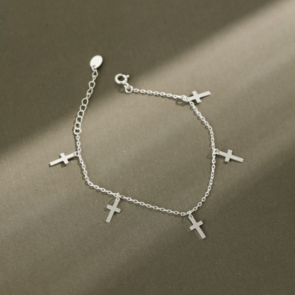 A36501 s925 sterling silver charm simple chic cross charm bracelet