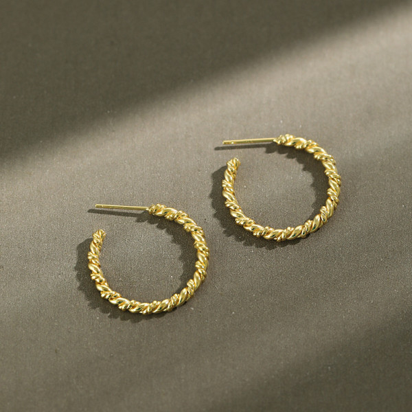 A37370 s925 sterling silver twist circle stud earrings elegant earrings