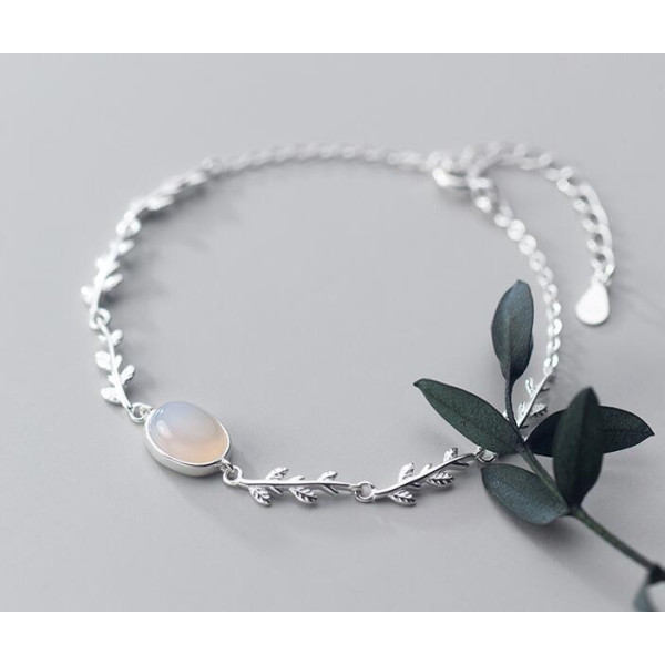 A36439 s925 sterling silver leaf charm bracelet
