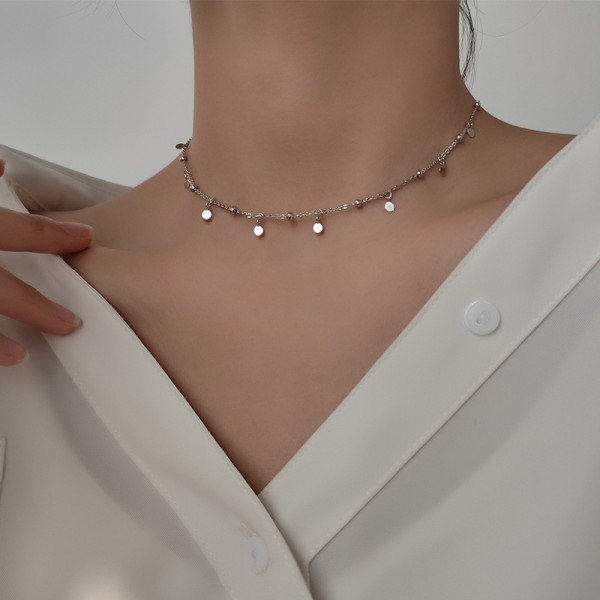 A42899 s925 silver trendy simple plate fringe necklace