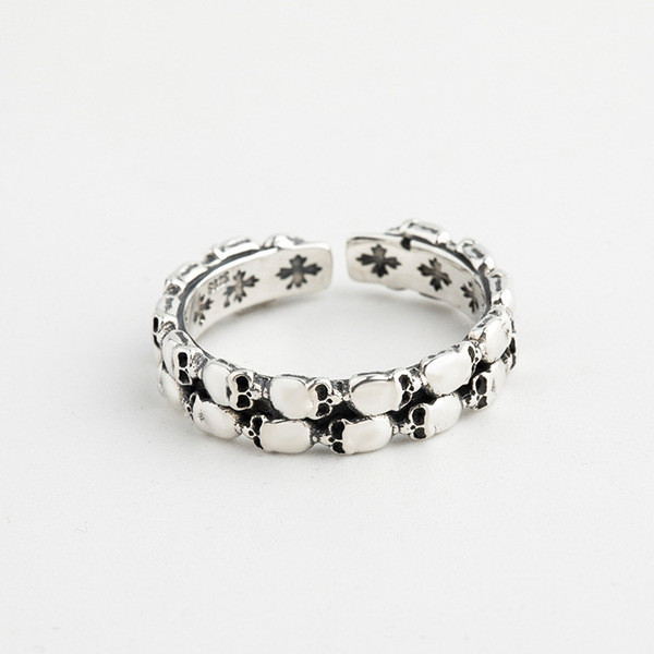 A32549 s925 sterling silver adjustable chic skull trendy chic ring