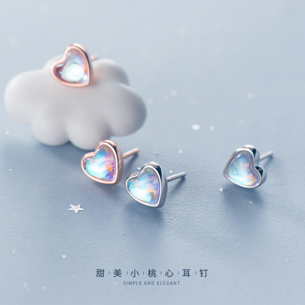 A44971 s925 silver stud heart artificial opal sweet earrings