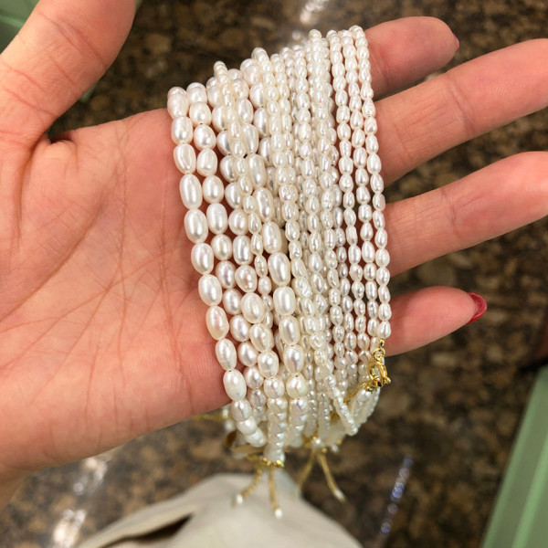 A37708 sterling silver beaded fresh water pearl necklace