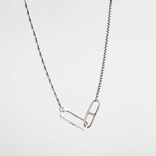 A32853 s925 sterling silver square chic vintage silver trendy chic silver necklace