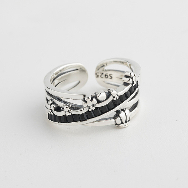 A32551 s925 sterling silver adjustable trendy chic vintage silver simple ring