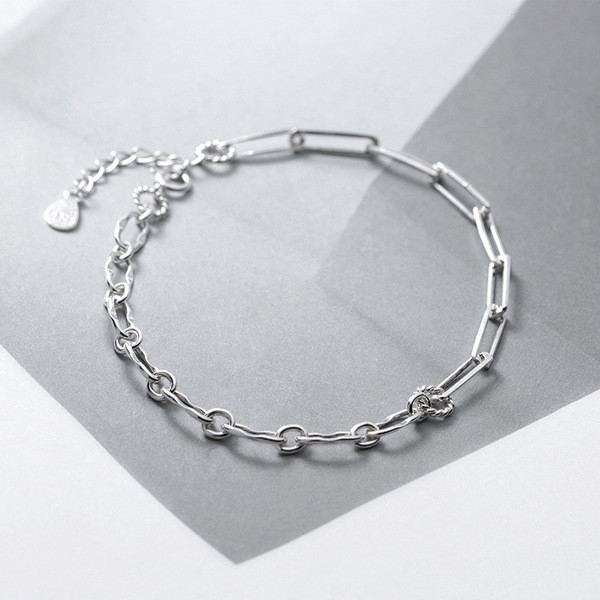A28147 s925 sterling silver simple geometric charm bracelet