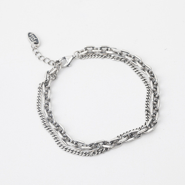 A32918 s925 sterling silver vintage doublelayer silver chic trendy bracelet