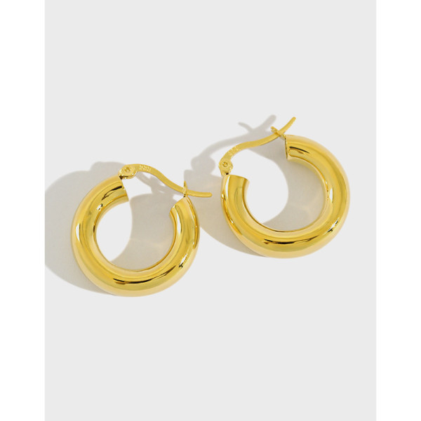 A37647 s925 sterling silver minimalist gold metal circle earrings unique earrings