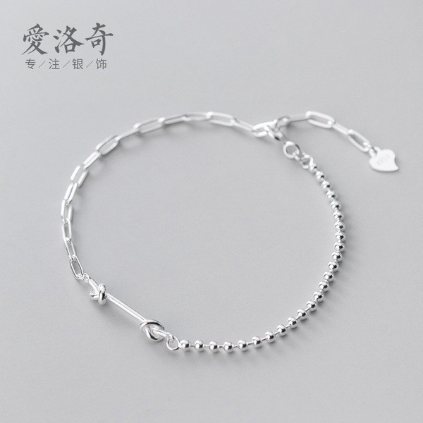 A28112 s925 sterling silver simple unique asymmetric rope bracelet