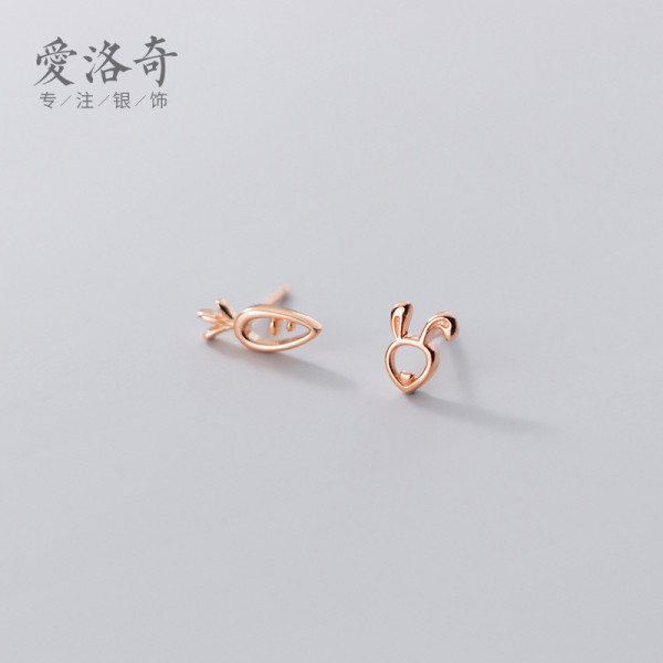 A37088 s925 sterling silver simple hollowed asymmetric unique earrings
