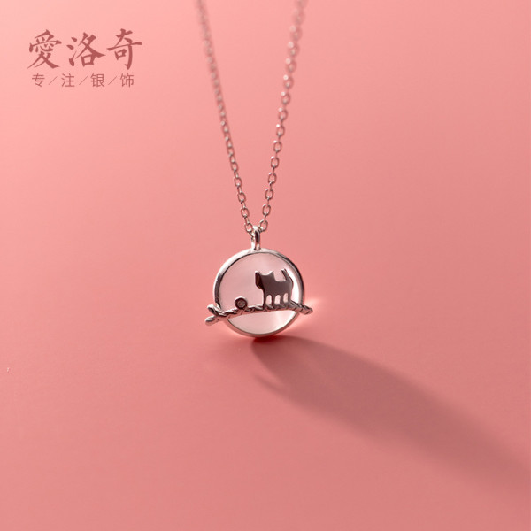 A43408 s925 silver simple cute elegant artificial cateye necklace