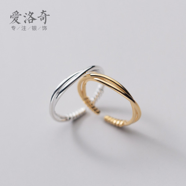 A37006 s925 sterling silver bar doublelayer twist braided chic ring