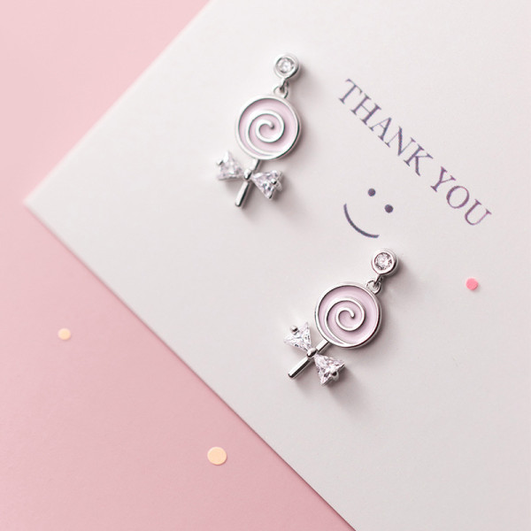 A37071 s925 sterling silver lollipop print bow earrings