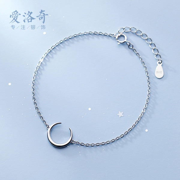 A37171 s925 sterling silver trendy simple crescent charm bracelet