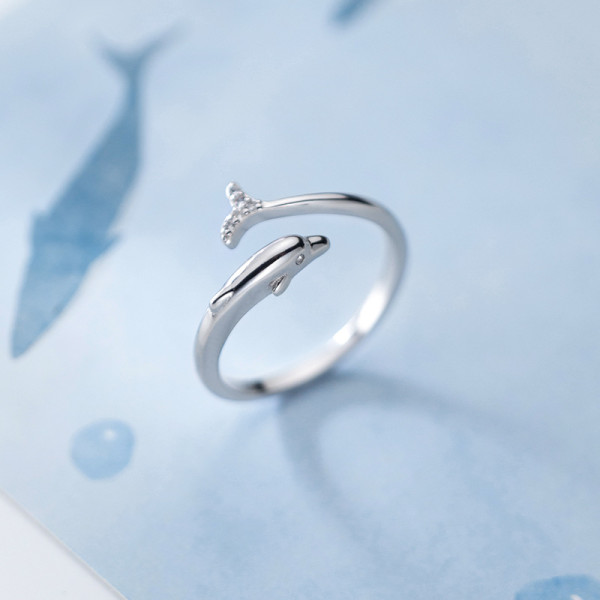 A37004 s925 sterling silver rhinestone dolphin ring