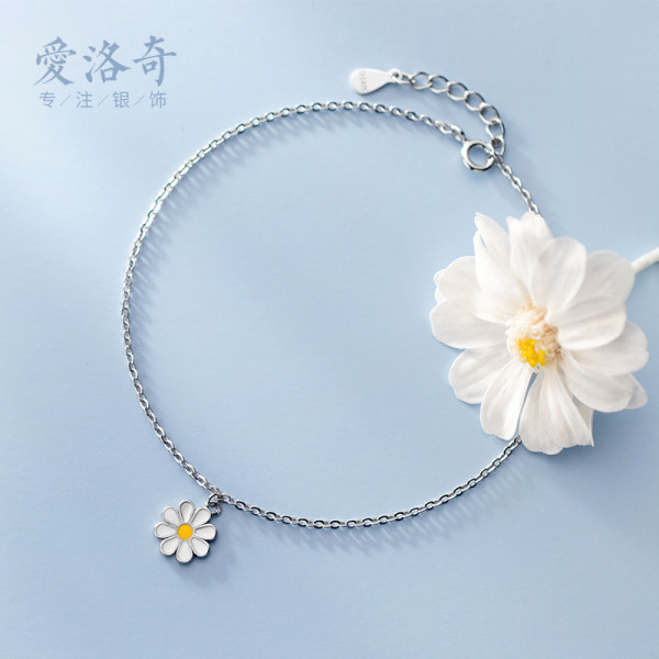 A37176 s925 sterling silver sweet trendy white flower simple anklet sun bracelet