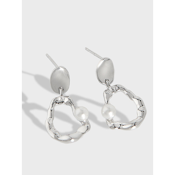 A32784 s925 sterling silver chic irregular pearl silver earrings