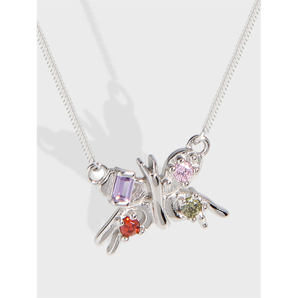 A31479 simple chic butterfly cubiczirconia s925 sterling silver necklace