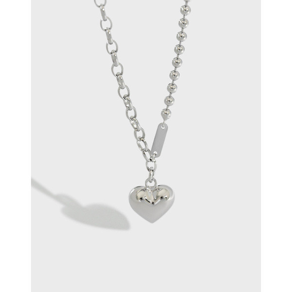 A31502 simple heart bead cha925 sterling silver necklace