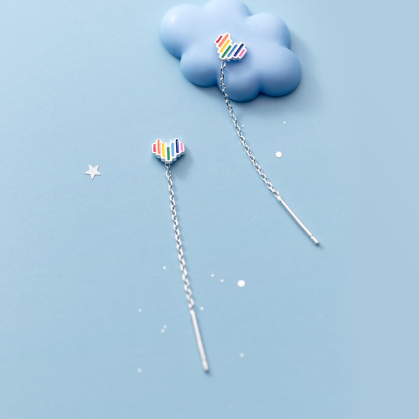 A37039 s925 sterling silver string trendy simple sweet colorful heart chic earrings