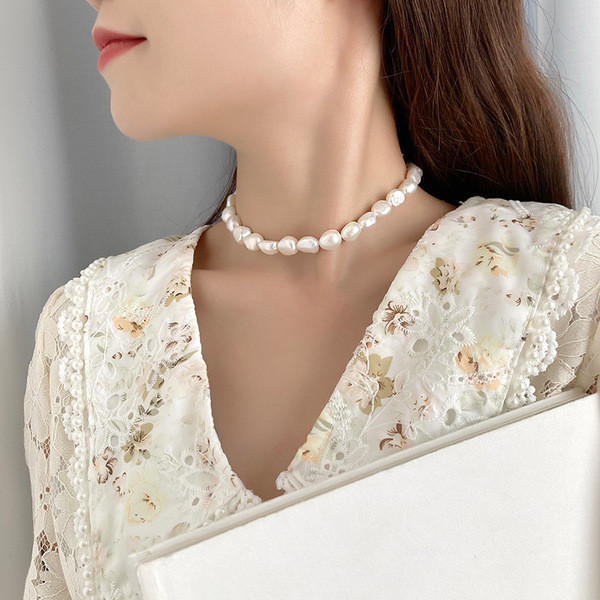 A31309 vintage shell pearl necklace