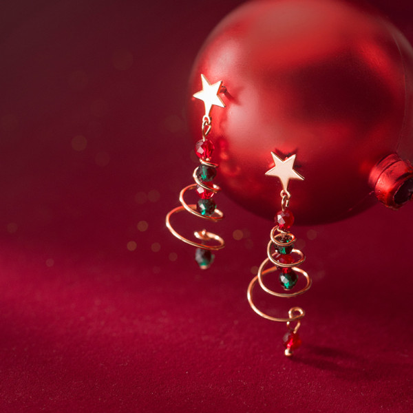 A44800 s925 silver tree trendy christmas spiral earrings
